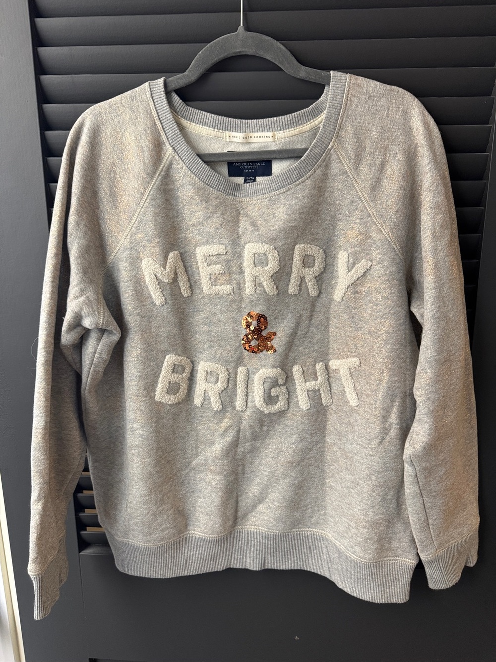 American Eagle Outfitters Gray 'Merry & Bright' Holiday Sweatshirt
